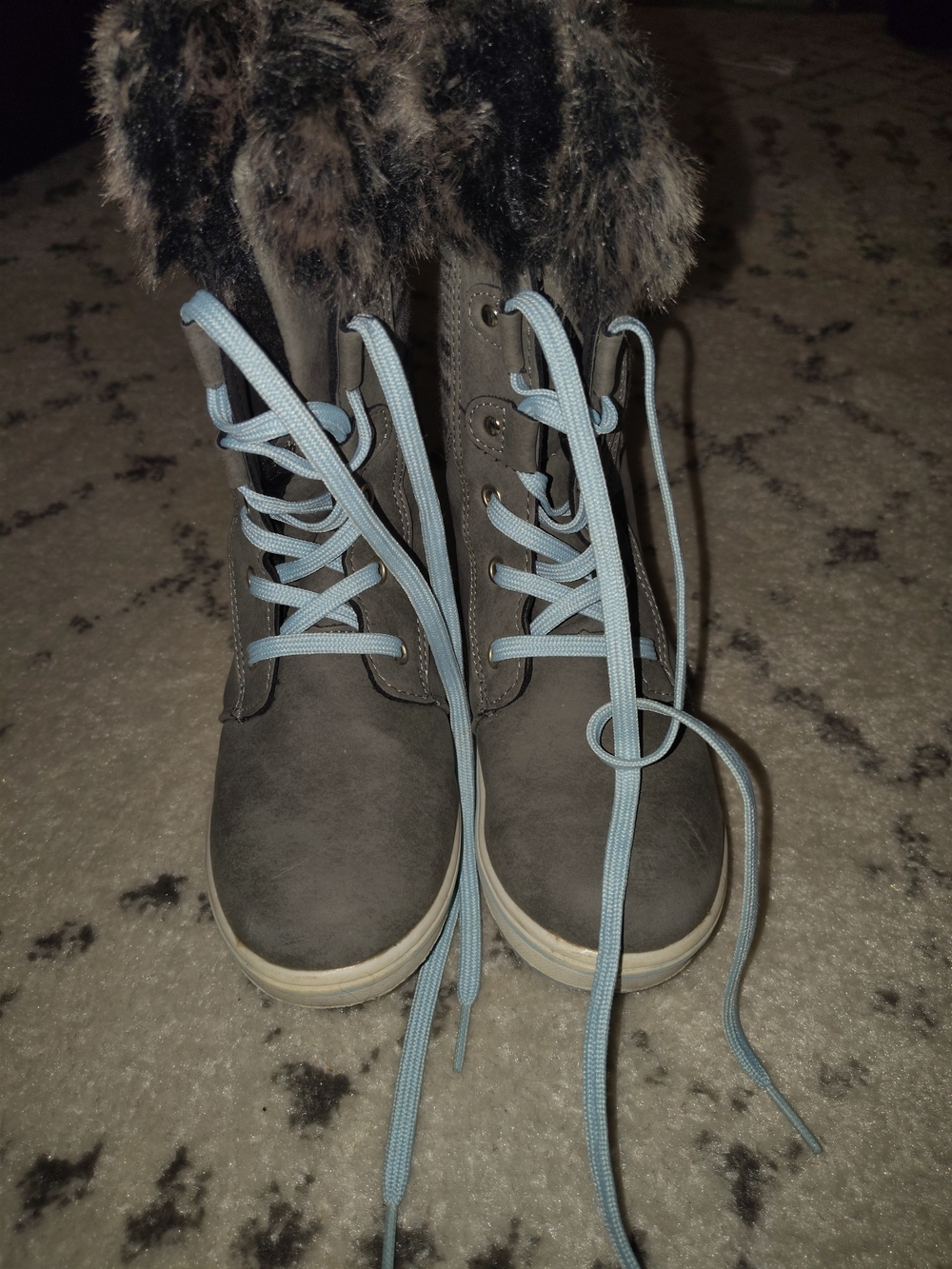 Northside Gray Kids Faux-Fur Lace-Up Winter Boots with Light Blue Laces